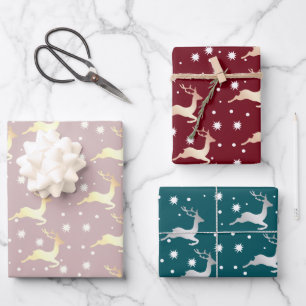 Elegantes Weihnachtsmuster Rentier Snowflake Geschenkpapier Set
