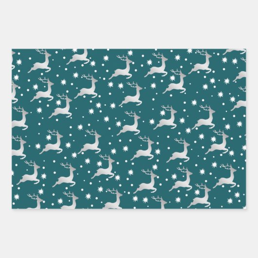 Elegantes Weihnachtsmuster Rentier Snowflake Geschenkpapier Set (Vorderseite 3)