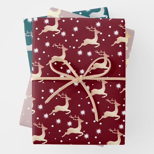 Elegantes Weihnachtsmuster Rentier Snowflake Geschenkpapier Set (Beispiel)
