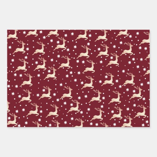 Elegantes Weihnachtsmuster Rentier Snowflake Geschenkpapier Set (Vorderseite)