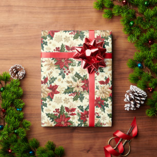 Elegantes Weihnachtsmuster von Poinsettias & Holly Geschenkpapier