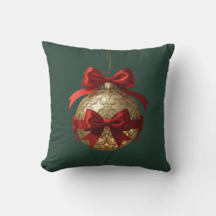 Elegantes Weihnachtsornament Beige und Rot Kissen