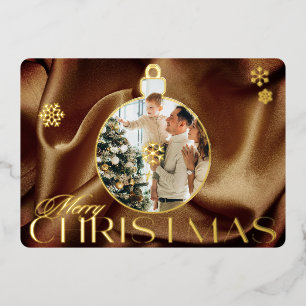 Elegantes Weihnachtsornament-Foto Braun Satin Gold Folien Feiertagskarte