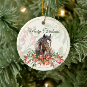Elegantes Weihnachtspferd Keramik Ornament