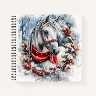 Elegantes Weihnachtspferd mit Winterkranz  Notizblock