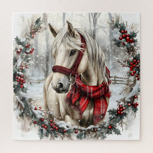 Elegantes Weihnachtspferd mit Winterkranz Puzzle