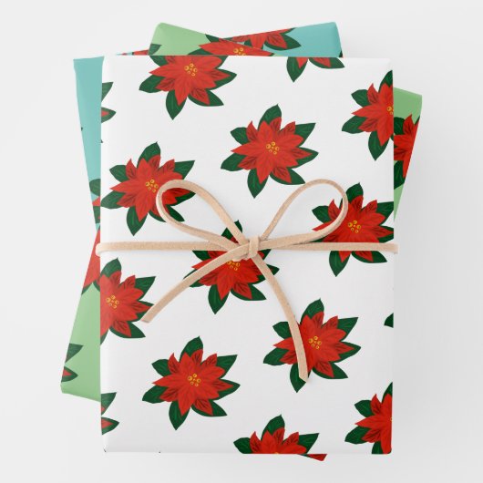 Elegantes Weihnachtspoinsettia Blume Blumenmuster Geschenkpapier Set (Beispiel)