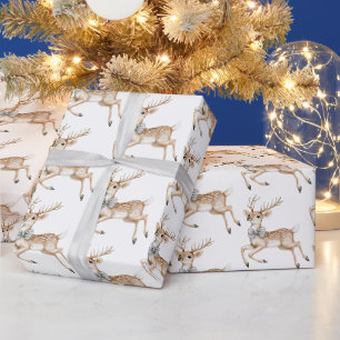 Elegantes Weihnachtsren mit Silberbogen Geschenkpapier