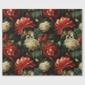 Elegantes Weihnachtsrot & Creme Blumendekoupage Geschenkpapier (Flach)