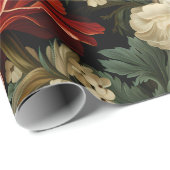 Elegantes Weihnachtsrot & Creme Blumendekoupage Geschenkpapier (Rolleneckpunkt)