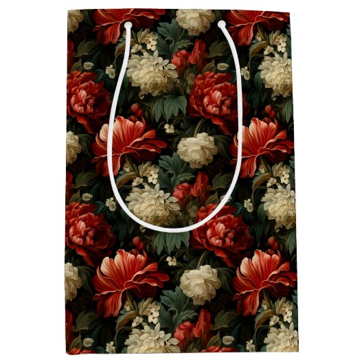 Elegantes Weihnachtsrot & Creme Vintag Mittlere Geschenktüte (Vorderseite)