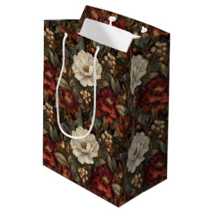 Elegantes Weihnachtsrot und Winterweiß-Blumenmuste Mittlere Geschenktüte