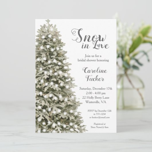 Elegantes Weihnachtsschnee im Brautparty Liebe Einladung (Stehend Vorderseite)