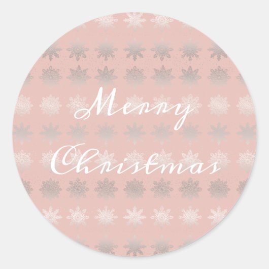 Elegantes Weihnachtsschneeflocken Silbergold Rose Runder Aufkleber (Vorderseite)
