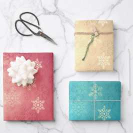 Elegantes Weihnachtsschneeflockenmuster Geschenkpapier Set