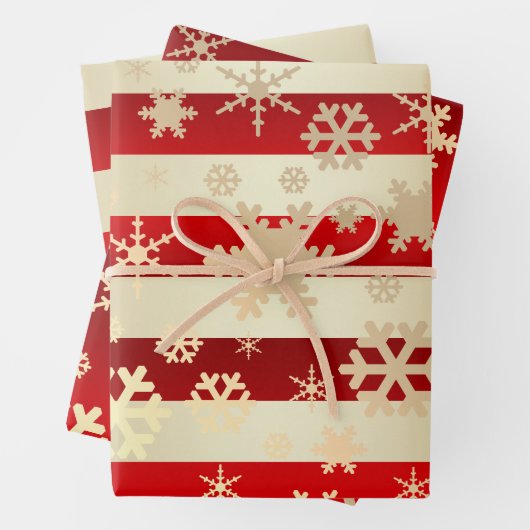 Elegantes Weihnachtsschneeflockenmuster gestreift Geschenkpapier Set (Beispiel)
