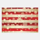 Elegantes Weihnachtsschneeflockenmuster gestreift Geschenkpapier Set (Vorderseite)