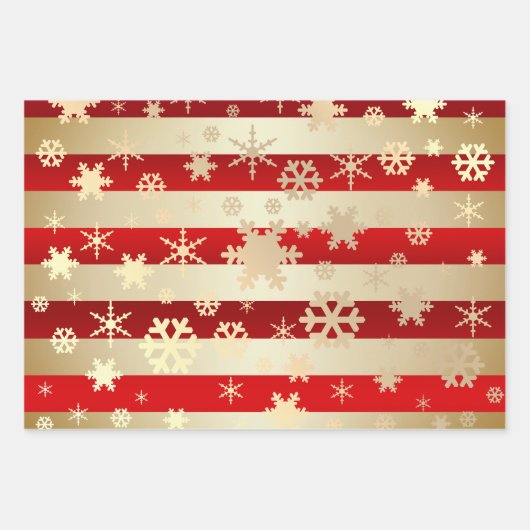 Elegantes Weihnachtsschneeflockenmuster gestreift Geschenkpapier Set (Vorderseite)