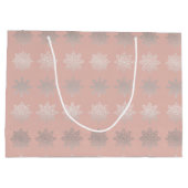 Elegantes Weihnachtsschneeflockesilber-Rosengold Große Geschenktüte (Rückseite)