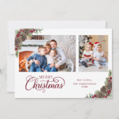 Elegantes Weihnachtsskript Botanisches 2-Foto Feiertagskarte (Vorderseite)