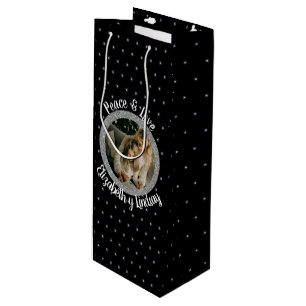 Elegantes Weihnachtsstars Foto & Name Black Geschenktüte Für Weinflaschen