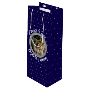 Elegantes Weihnachtsstars Foto & Name Dunkel Lila Geschenktüte Für Weinflaschen