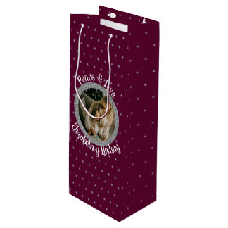 Elegantes Weihnachtsstars Foto & Name Dunkler Wein Geschenktüte Für Weinflaschen