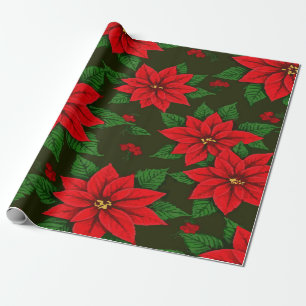 Elegantes Weihnachtsstern-Muster auf dunkelgrünem Geschenkpapier