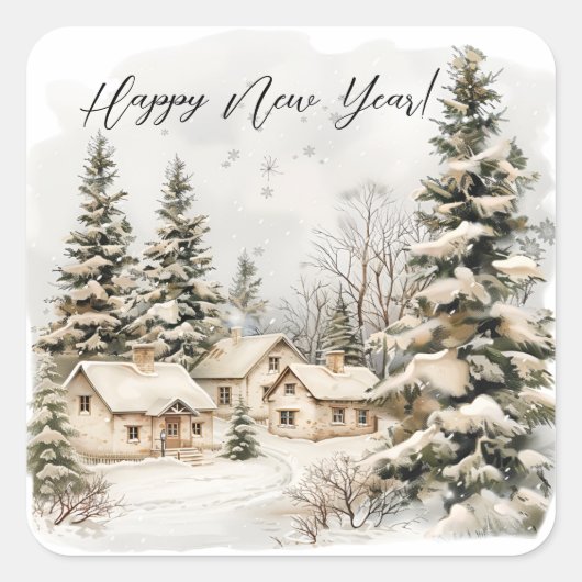 Elegantes Weihnachtswasser Botanisch Quadratischer Aufkleber (Vorderseite)