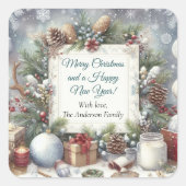 Elegantes Weihnachtswasser Botanisch Quadratischer Aufkleber (Vorderseite)