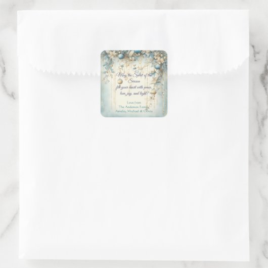 Elegantes Weihnachtswasser Botanisch Quadratischer Aufkleber (Tasche)