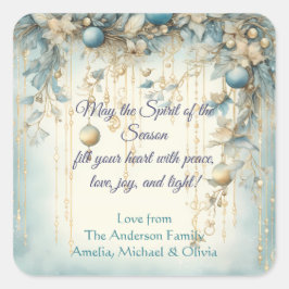 Elegantes Weihnachtswasser Botanisch Quadratischer Aufkleber