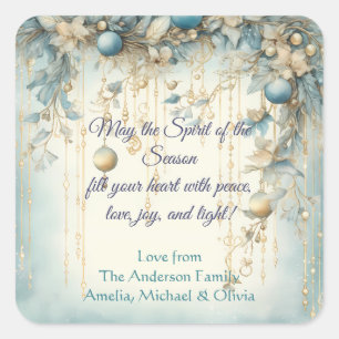Elegantes Weihnachtswasser Botanisch Quadratischer Aufkleber