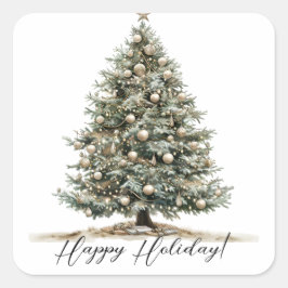 Elegantes Weihnachtswasser Botanisch Quadratischer Aufkleber