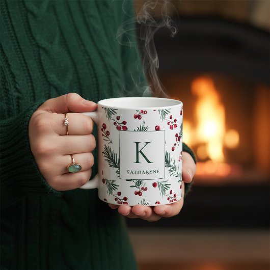 Elegantes Weihnachtswasser Botanisches Monogramm Kaffeetasse