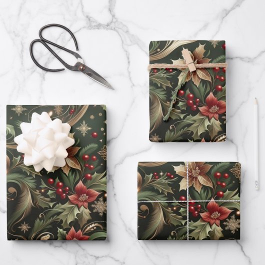 Elegantes Weihnachtswrapping Paper Geschenkpapier Set (Vorderseite)