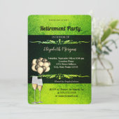 Elegantes Weinglas, Balloons, grüne Pension Einladung (Stehend Vorderseite)