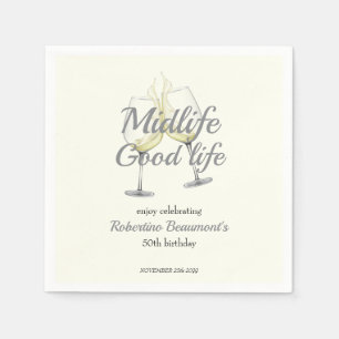 Elegantes Weinglas zum 50. Geburtstag - Midlife Go Serviette