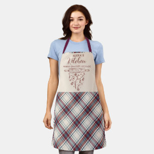 Elegantes Weinrot-Beige-Tartan-Karo-Nanas Küche Schürze