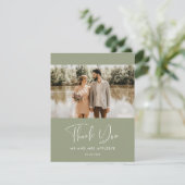 Elegantes Weise grün Hochzeit Foto Vielen Dank Dankeskarte (Stehend Vorderseite)