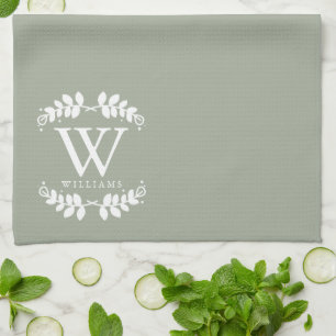 Elegantes weises Grün-Monogramm Handtuch