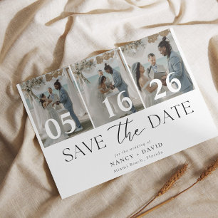 Elegantes Weiß 3 Foto Collage Hochzeit Save The Date