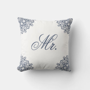 Elegantes Weiß-Blau-Mr.-und-Mrs.-Matching-His-und- Kissen