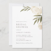 Elegantes Weiß-Blumengrün Brautparty Invita Einladung (Vorderseite)