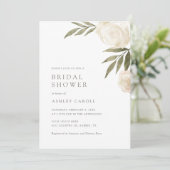 Elegantes Weiß-Blumengrün Brautparty Invita Einladung (Stehend Vorderseite)