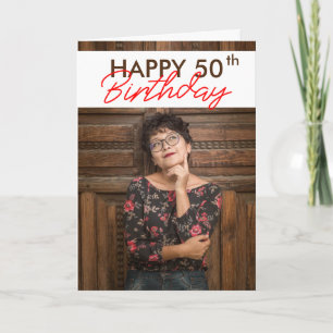 Elegantes Weiß & Braun Foto Schwester 50. Geburtst Karte