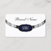 Elegantes Weiß Dunkelblau und Silber mit Monogramm Visitenkarte (Vorderseite)