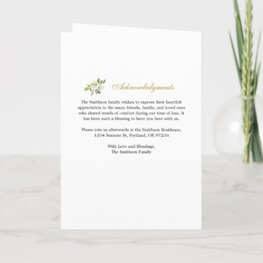 Elegantes Weiß-Foto Gedenkfeier Programm (Rückseite)