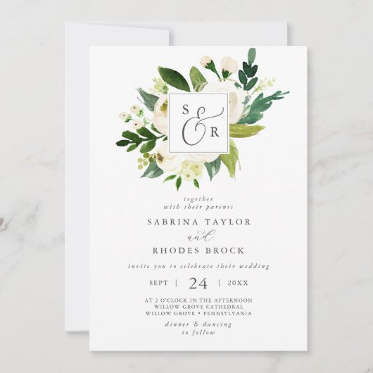 Elegantes Weiß-Foto Hochzeit Einladung (Vorderseite)