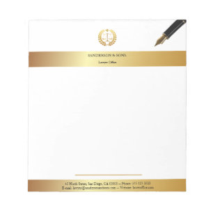 Elegantes Weiß & Gold Professionelles Anwaltsbür Notizblock